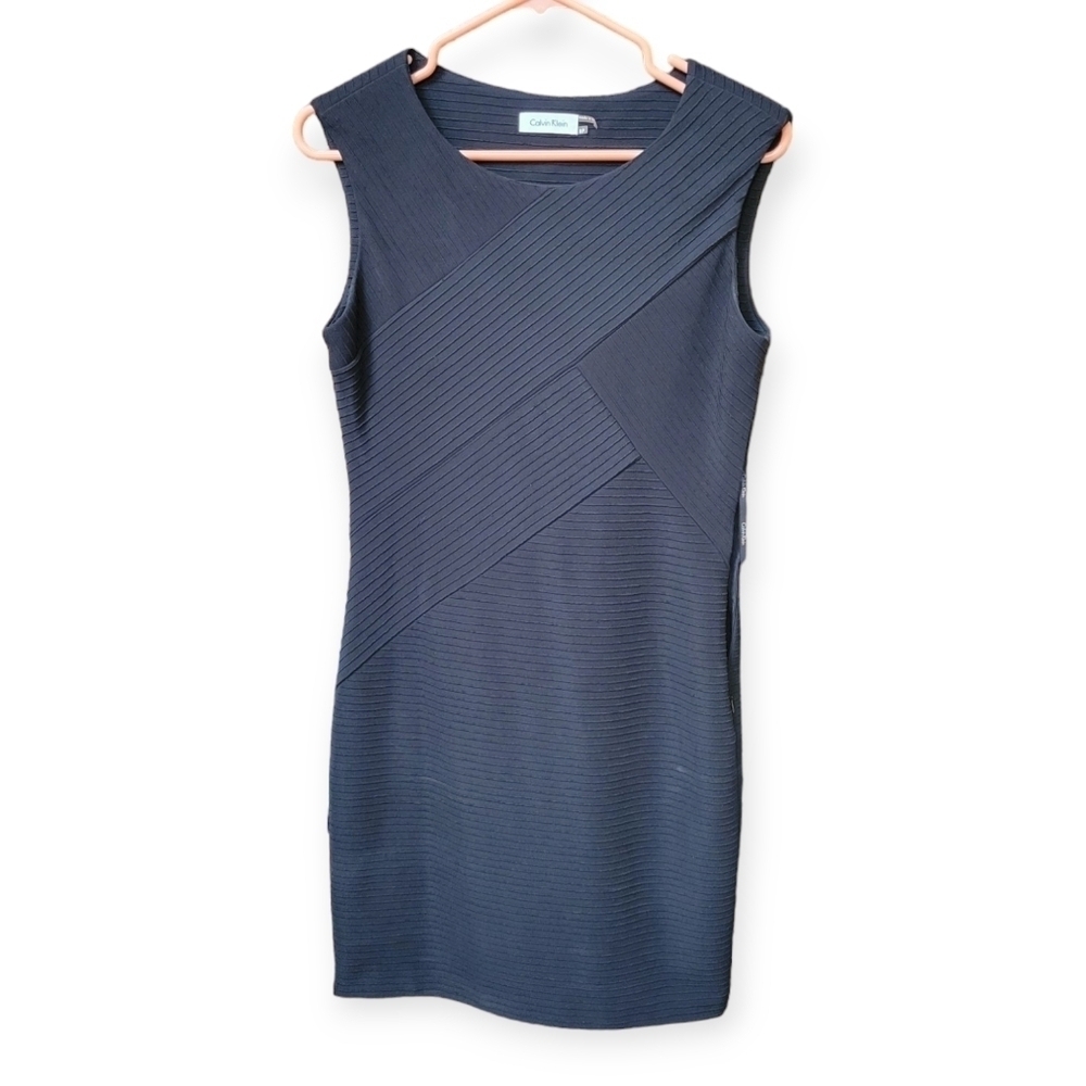 Womens Calvin Klein Sleeveless Sheath Midi Dress Business Black Round Neck Sz 8P